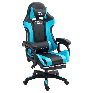 PowerGaming Cadeira Negro+Azul com 7 Pontos Massagem e Reposapiés