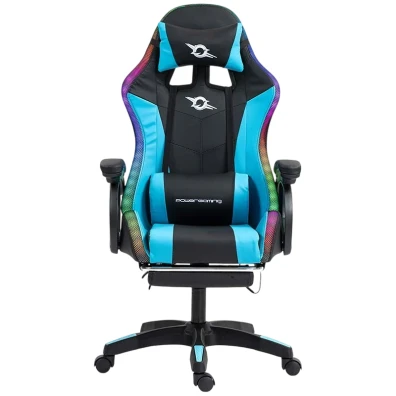Cadeira PowerGaming LED RGB com Reposapiés em Preto e Azul