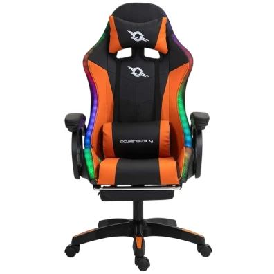 PowerGaming Cadeira LED RGB com Reposapiés - Preto e Laranja