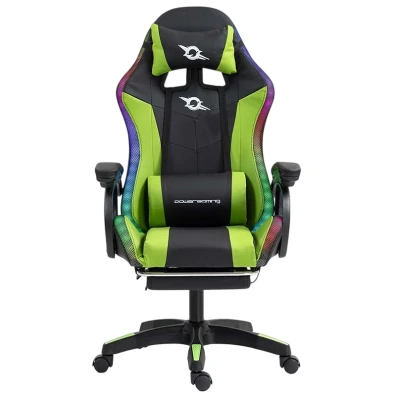 PowerGaming Cadeira LED RGB Reposapiés Preto+Verde