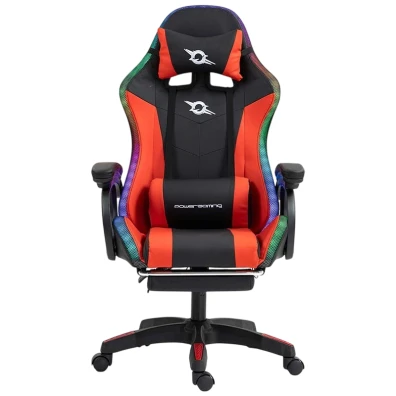 Cadeira Gaming PowerGaming LED RGB com Altavoz Bluetooth, Massagem e Reposapiés - Preto+Rojo