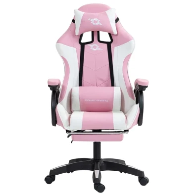 PowerGaming Cadeira 7 pontos de Massagem Reposapiés Branco+Rosa - Modelo PowerGaming - Categoria