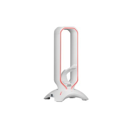 SOPORTE AURICULARES MARS GAMING MHHPRO WHITE COM HUB USB 3.0 E BUNGEE PRA MOUSE COM ILUMINAÇÃO