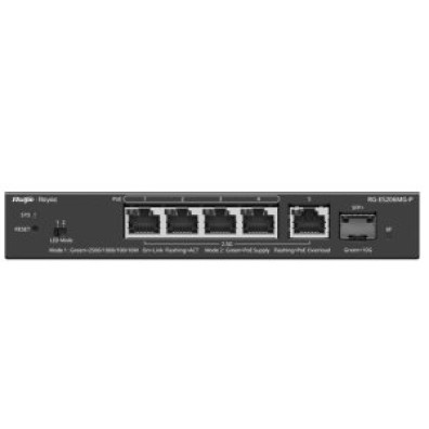 Switch Gerível L2 Ruijie RG-ES206MG-P 6P 5xRJ45 2.5Gb 1xSFP 10GE 4xPOE 70W na Nube