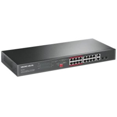 Switch No Gerenciaable Mercusys MS118CP 18 Portos PoE+ 16xRJ45 2x1Gbps 2xSFP 1Gbps em Rack