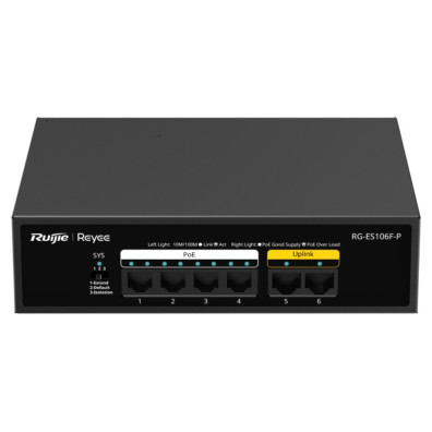 Switch Não Gerado Reiee Poe 6x Rj45 10/100mbps 4x Poe+ 2x Uplink
