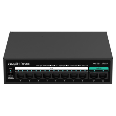 Switch Ruijie Rg-es110fg-p 8 Portos Poe 10/100mbps + 2 Gigabit 5.6gbps