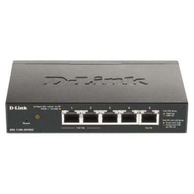 Switch D-Link DGS-1100-05PDV2 Semigestionável 5P Giga 2P PoE (18W) 1xPD Port Para PoE Passthrough No