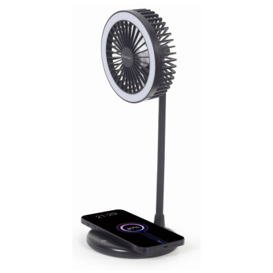 Ventilador Lâmpada e Carregador Inalámbrico Gembird TA-WPC10-LEDFAN-01 Preto