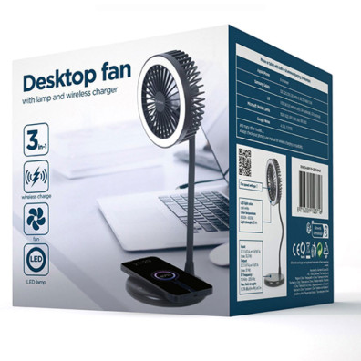 Ventilador Lâmpada e Carregador Inalámbrico Gembird TA-WPC10-LEDFAN-01 Preto