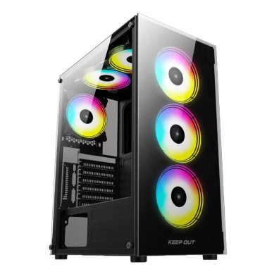CAIXA MICROATX KEEP OUT XC-210 GLASS, 1x3.5” 2x2.5” 1xUSB2.0 1xUSB3.0 - GPU MAX 305mm - LatCristal Templado