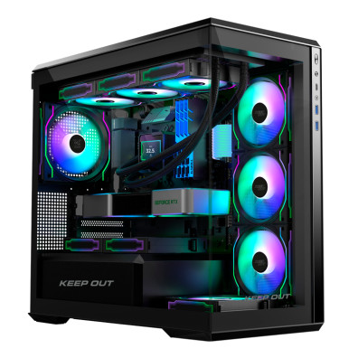 CAIXA KEEPOUT MICROATX XC-905 PRO+ NEGRO CRISTAL TEMP 1x3.5” 1x2.5” 1xUSB2.0 1xUSB3.0 GPU MAX 430mm