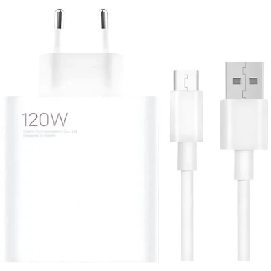 Carregador Rápido Xiaomi 120W HyperCharge Combo USB Tipo-A Branco + Cabo USB-C