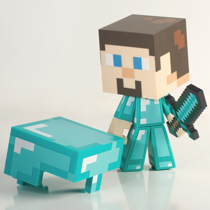 Boneco Minecraft Steve De E Cavalo Com Armadura De Diamante