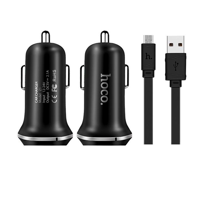 HOCO Car charger - 2.1A 2x USB cable micro USB (set) Z1 black