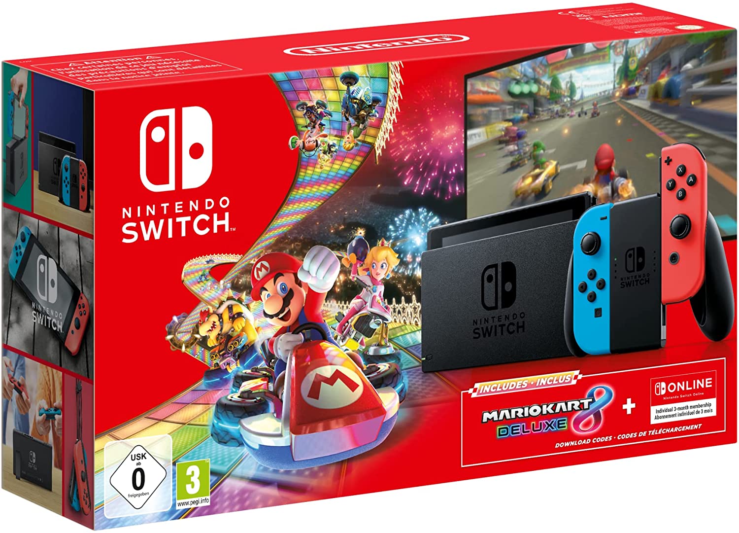 Console Nintendo Switch Azul e Vermelho + Joy-Con Neon + Mario Kart 8  Deluxe + 3 Meses de Assinatura Nintendo Switch Online